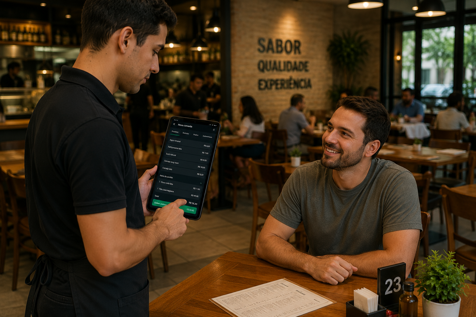 Atendimento em restaurante usando OK Sistema no celular